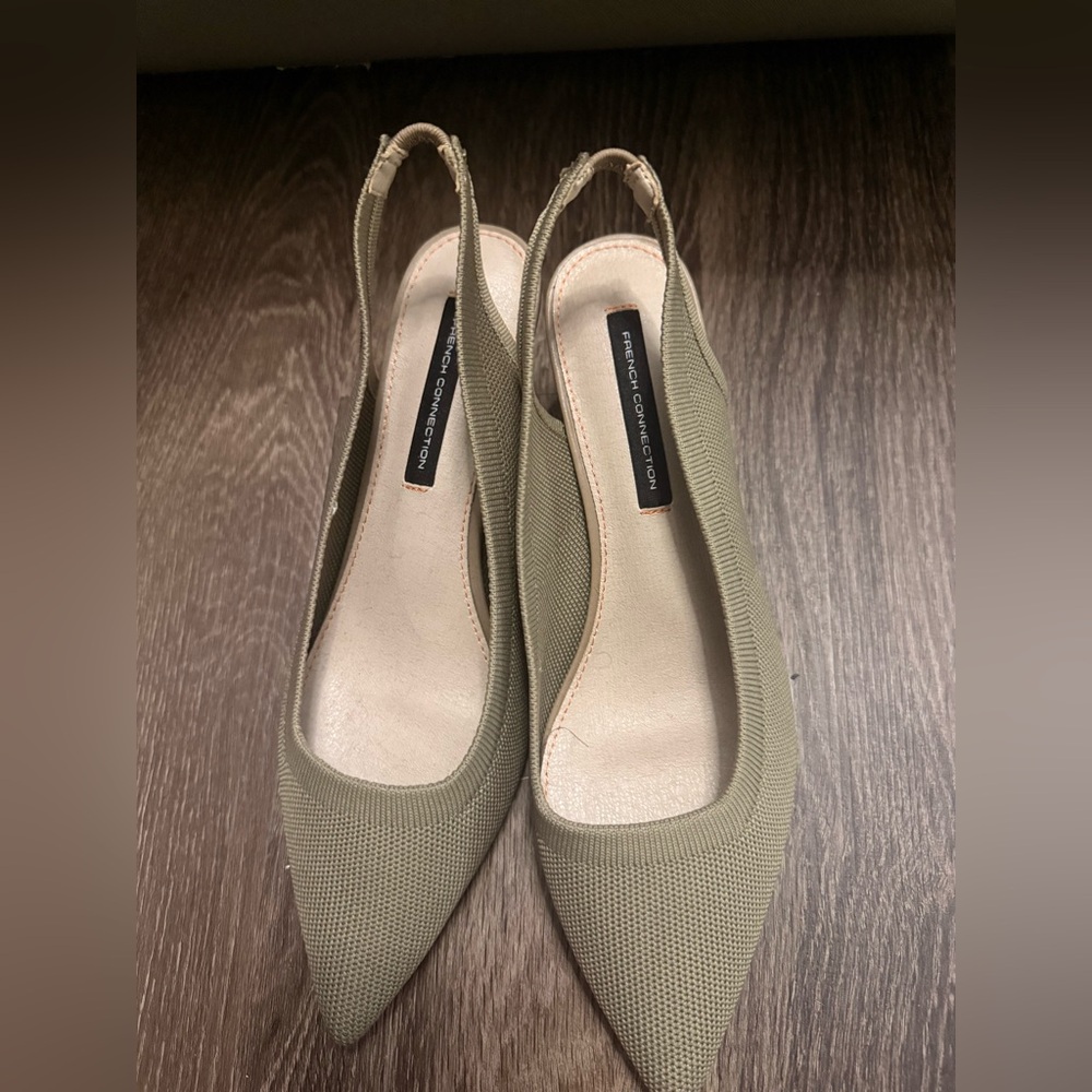 D63: French Connection Tan Heels Suede-Like Slingback